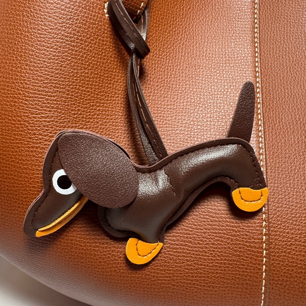 Dachshund Dog Brown Squishy Bag Charm Key Chain Vegan Leather